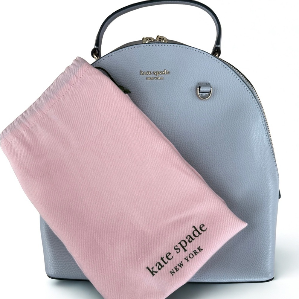 NWOT Kate Spade Staci Saffiano Leather Dome Backpack -Silver Gray. Free Dust Bag - Picture 3 of 4